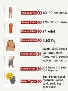 Diz Yapmaz 2 İplik Esnek Kumaş Seti, Boyları 80-90 cm arası 14 adet