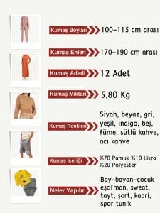 Diz Yapmaz 2 İplik Esnek Kumaş Seti, Boyları 100-115 cm arası 12 adet