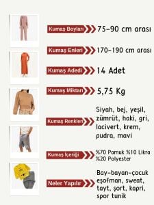 Diz Yapmaz 2 İplik Esnek Kumaş Seti, Boyları 75-90 cm arası 14 adet