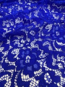 Saks Mavi Kordone Dantel Kumaş – Çiçek Desenli