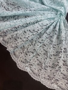 Açık Su Yeşili Kordone Dantel Kumaş – Çiçek Desenli