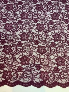 Mürdüm Kordone Dantel Kumaş – Çiçek Desenli