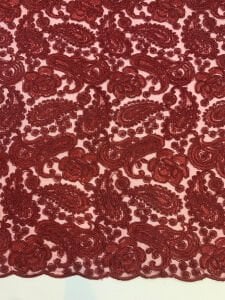 Bordo Kordone Dantel Kumaş – Şal Desenli