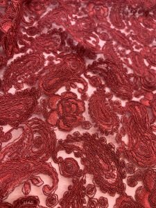 Bordo Kordone Dantel Kumaş – Şal Desenli