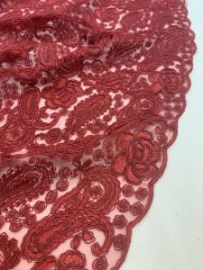 Bordo Kordone Dantel Kumaş – Şal Desenli