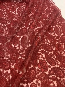 Bordo Kordone Dantel Kumaş – Şal Desenli