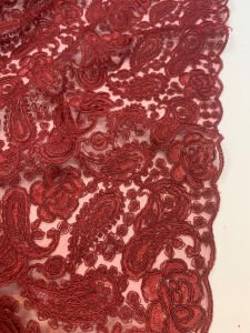 Bordo Kordone Dantel Kumaş – Şal Desenli