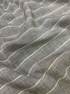 Karışımlı Çizgili Keten Kumaş - Gri Beyaz Çizgili