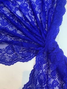 Saks Mavi Kordone Dantel Kumaş İnce Hafif Esnek – Çiçek Desenli