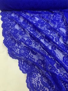 Saks Mavi Kordone Dantel Kumaş İnce Hafif Esnek – Çiçek Desenli