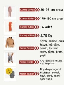 Diz Yapmaz 2 İplik Esnek Kumaş Seti, Boyları 80-95 cm arası 14 adet