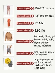 Diz Yapmaz 2 İplik Esnek Kumaş Seti, Boyları 100-120 cm arası 12 adet