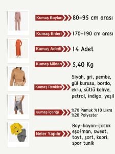 Diz Yapmaz 2 İplik Esnek Kumaş Seti, Boyları 80-95 cm arası 14 adet
