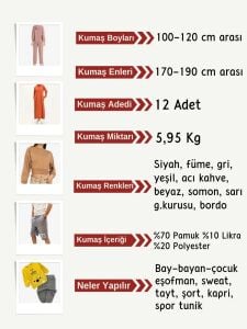 Diz Yapmaz 2 İplik Esnek Kumaş Seti, Boyları 100-120 cm arası 12 adet