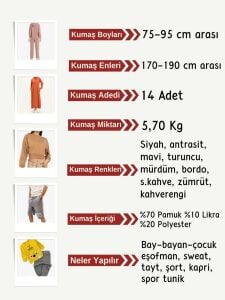 Diz Yapmaz 2 İplik Esnek Kumaş Seti, Boyları 75-95 cm arası 14 adet
