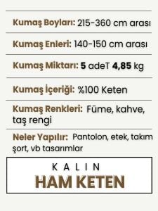 Kalın Ham Keten Kumaş Seti, Boyları 215-360 cm arası 5 adet