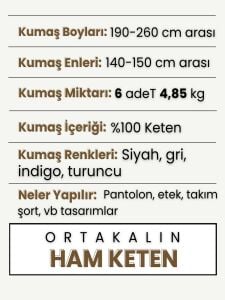 Orta Kalın Ham Keten Kumaş Seti, Boyları 190-260 cm arası 6 adet