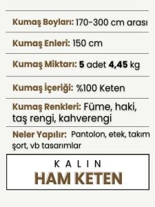 Kalın Ham Keten Kumaş Seti, Boyları 170-300 cm arası 5 adet