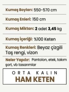 Orta Kalın Ham Keten Kumaş Seti, Boyları 550-570 cm 2 adet