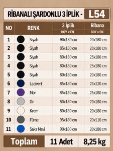 Ribanalı Şardonlu 3 İplik Kumaş Seti - 11 Adet 8,25 Kg