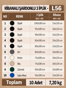 Ribanalı Şardonlu 3 İplik Kumaş Seti - 10 Adet 7,20 Kg