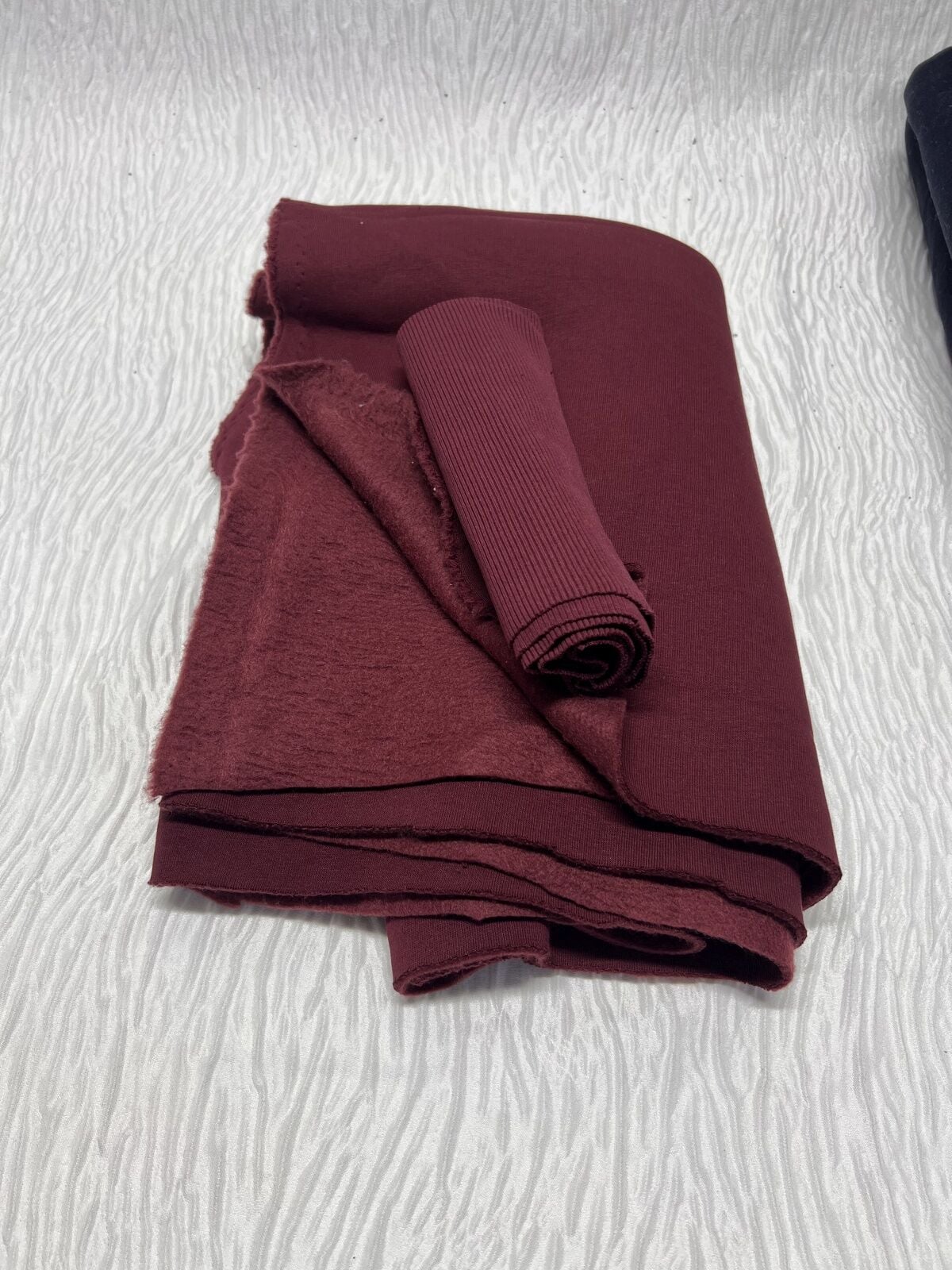 Ribanalı Şardonlu 3 İplik Kumaş, Parça 70x190 cm - Bordo
