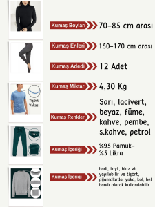 İnce Ribana Esnek Penye Kumaş Seti, Boyları 70-85 cm arası 12 adet