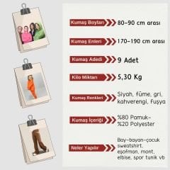 Şardonlu 3 İplik Kumaş Seti, Boyları 80-90 cm arası 9 adet