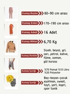 Diz Yapmaz 2 İplik Kumaş Seti, Boyları 80-90 cm arası 16 adet