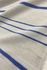 Keten Görünümlü Kumaş Mavi Krem Çizgili