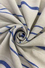 Keten Görünümlü Kumaş Mavi Krem Çizgili