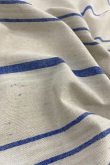 Keten Görünümlü Kumaş Mavi Krem Çizgili