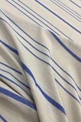Keten Görünümlü Kumaş Mavi Krem Çizgili