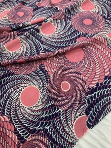 Desenli Viskon Penye Kumaş Dökümlü Esnek Elbiselik - Pudra Lacivert Dairesel Desenli