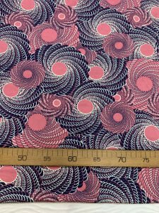 Desenli Viskon Penye Kumaş Dökümlü Esnek Elbiselik - Pudra Lacivert Dairesel Desenli