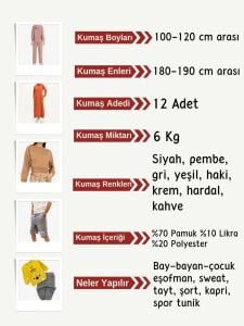 Diz Yapmaz 2 İplik Esnek Kumaş Seti, Boyları 100-120 cm arası 12 adet