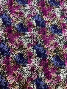 Desenli Viskon Penye Kumaş Dökümlü Esnek Elbiselik - Fuşya Mavi Mozaik Desenli