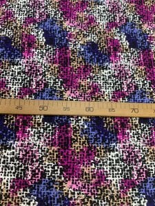 Desenli Viskon Penye Kumaş Dökümlü Esnek Elbiselik - Fuşya Mavi Mozaik Desenli