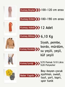 Diz Yapmaz 2 İplik Esnek Kumaş Seti, Boyları 100-120 cm arası 12 adet