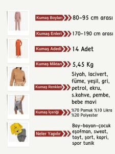 Diz Yapmaz 2 İplik Esnek Kumaş Seti, Boyları 80-95 cm arası 14 adet