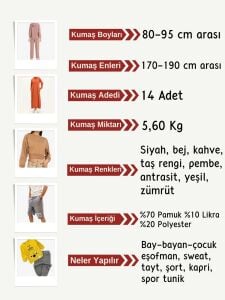 Diz Yapmaz 2 İplik Esnek Kumaş Seti, Boyları 80-95 cm arası 14 adet