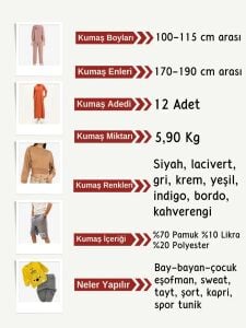 Diz Yapmaz 2 İplik Esnek Kumaş Seti, Boyları 100-115 cm arası 12 adet