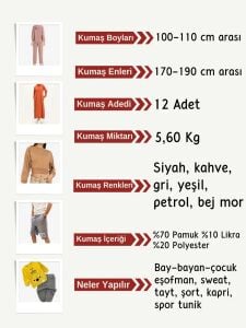 Diz Yapmaz 2 İplik Esnek Kumaş Seti, Boyları 100-110 cm arası 12 adet