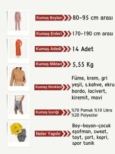 Diz Yapmaz 2 İplik Esnek Kumaş Seti, Boyları 80-95 cm arası 14 adet