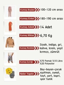 Diz Yapmaz 2 İplik Esnek Kumaş Seti, Boyları 100-120 cm arası 14 adet