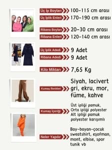 Ribanalı Şardonlu 3 İplik Kumaş Seti, Boyları 100-115 cm arası 9 adet