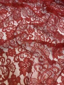 Kırmızı İnce Dantel Kumaş – Çiçek Desenli