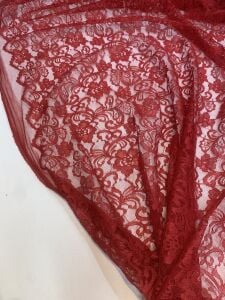 Kırmızı İnce Dantel Kumaş – Çiçek Desenli