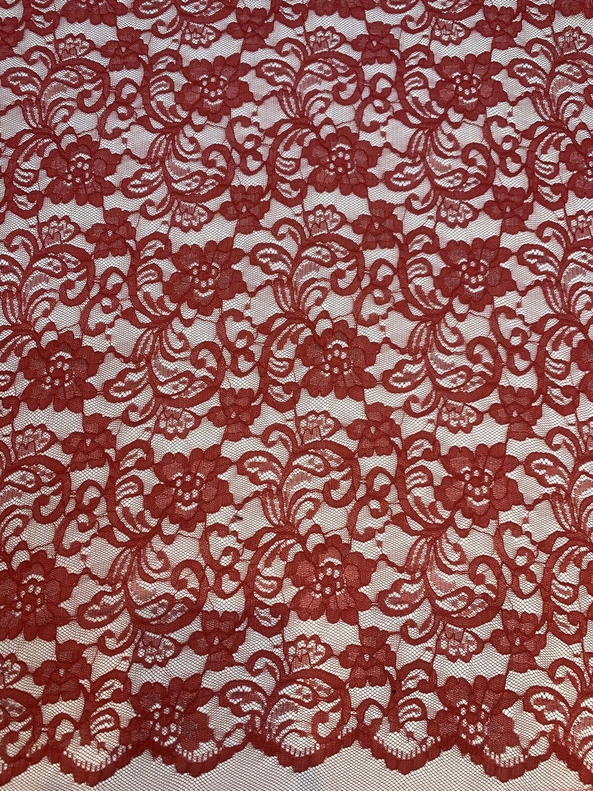 Kırmızı İnce Dantel Kumaş – Çiçek Desenli