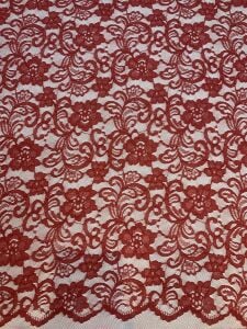 Kırmızı İnce Dantel Kumaş – Çiçek Desenli